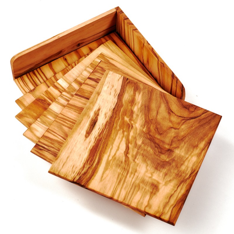 6er Set Untersetzer Olivenholz - Handgemachte Holzuntersetzer Naturschnitt