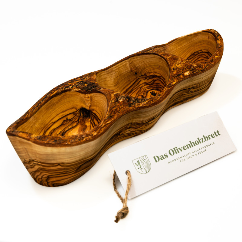 Schale aus Olivenholz mit drei Fächern | handgemacht