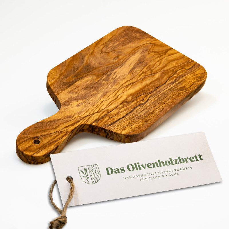 Servierbrett, Kräuterschneidebrett aus Olivenholz mit Griff, rechteckig