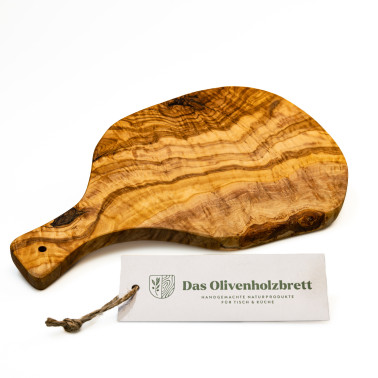 Olivenholzbrett mit Griff in Naturform