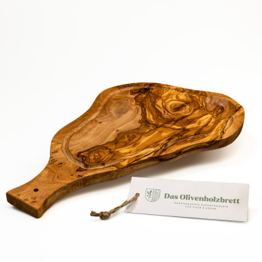 Schneidebrett mit Saftrille und Griff aus Olivenholz