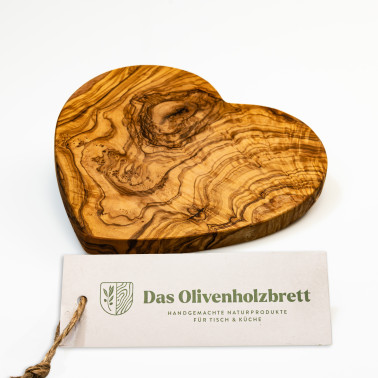 Olivenholzbrett in Herzform, Herzbrett aus Olivenholz