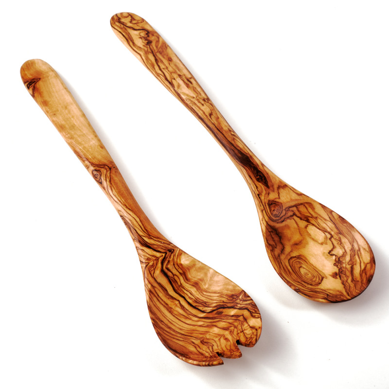 Olivenholz Salatbesteck Set - 30cm Länge | Handgefertigt Aus Italienischem Olivenholz