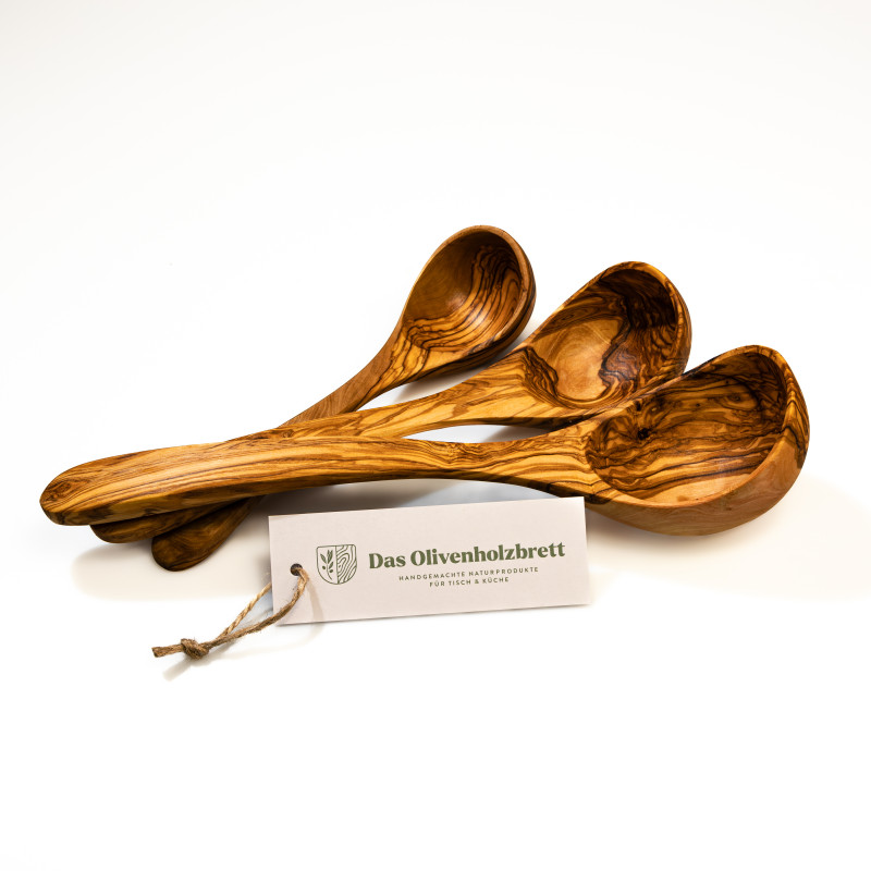 3er Set Schöpflöffel aus Olivenholz 25cm 30cm und 35cm