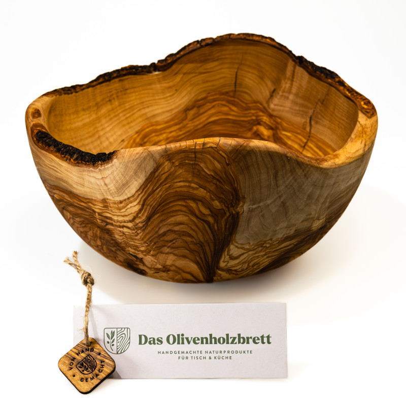 Große Obstschale aus Olivenholz, Naturrand 32 cm